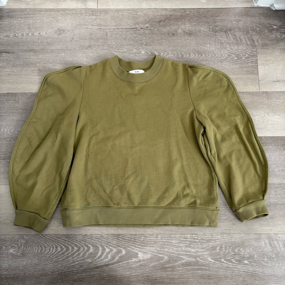 Tibi Scallop Sleeve Green Sweatshirt